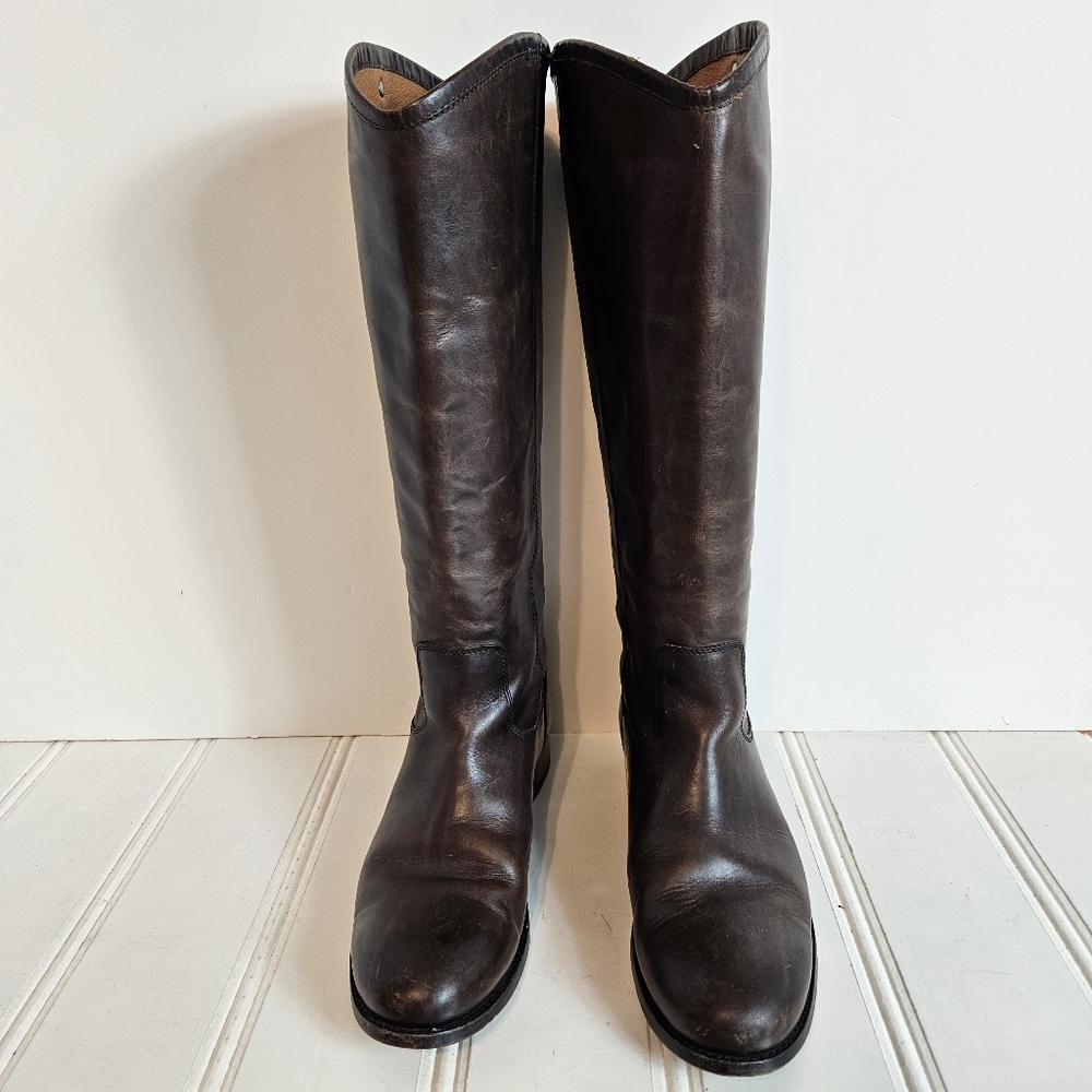 Frye Brown Melissa Button Leather Riding Boots Women’s 8 Knee High Equestrian - Picture 2 of 16